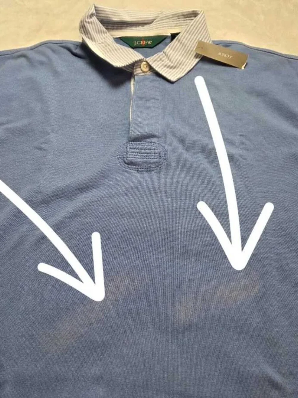 New (flaw) L J.Crew rugby shirt with striped oxford collar blue longsleve polo 1
